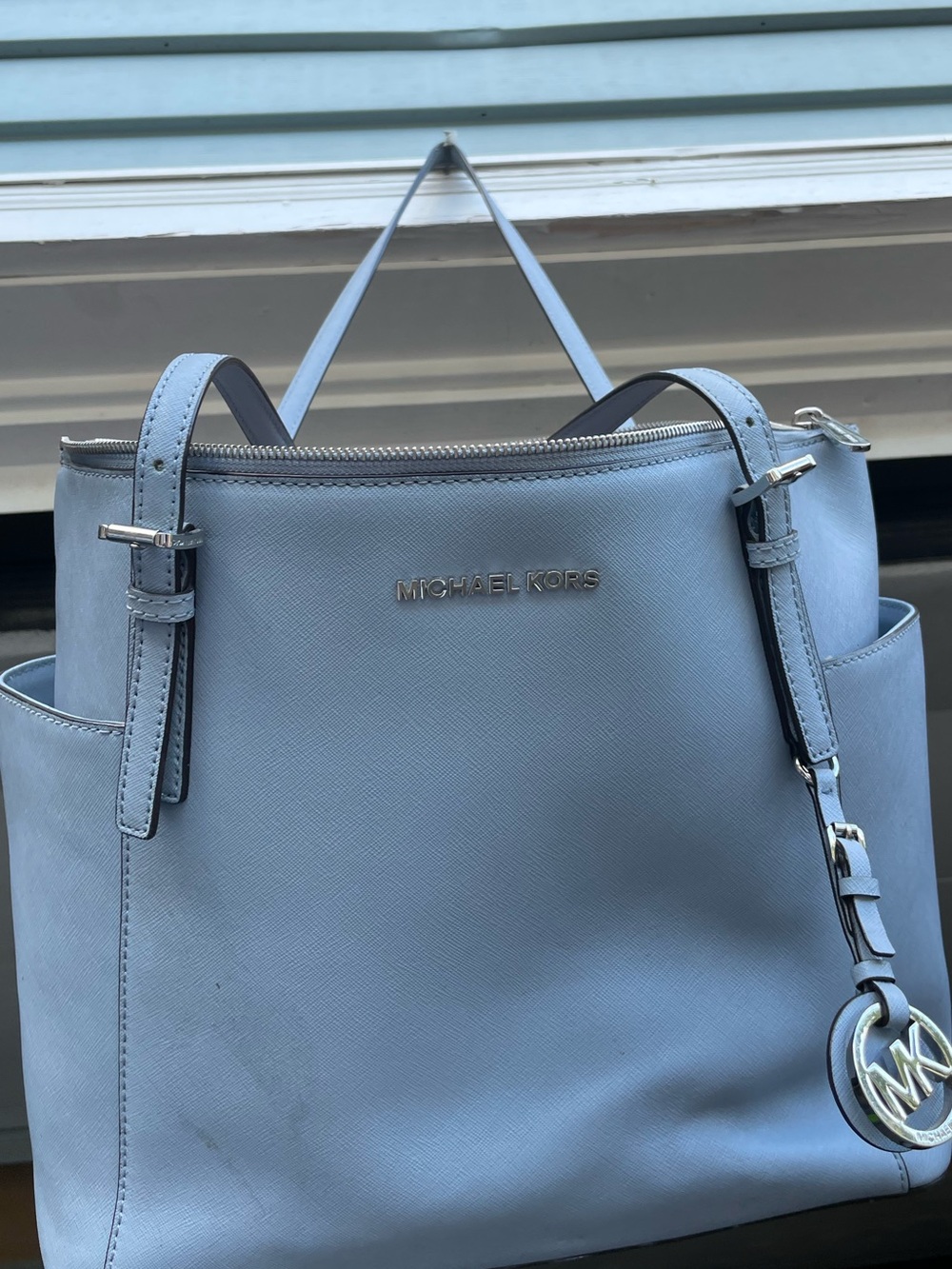 Michael Kors Powder Blue Saffiano Leather Tote with MK Charm